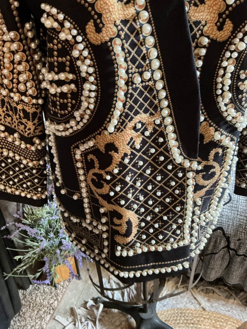 Embellished Black and Gold Pearl Beaded Jacket XXL NWOT - Picture 6 of 14